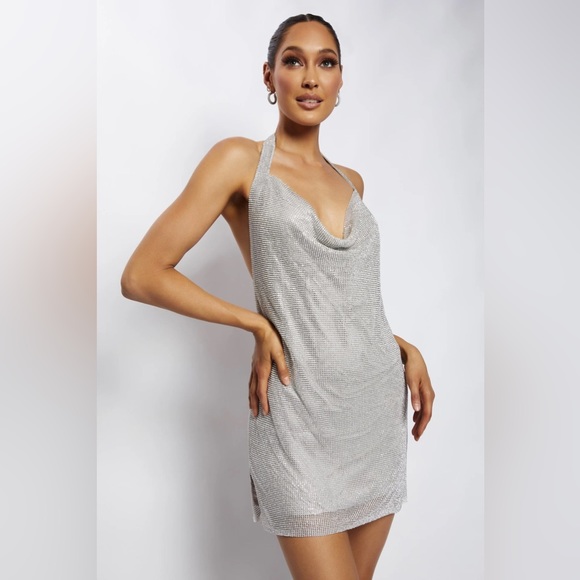 meilani low back diamante mesh mini dress Meshki | Dresses | Meshki Meilani Mini Dress Low Back Diamante Mesh Mini  Dress Silver Size S